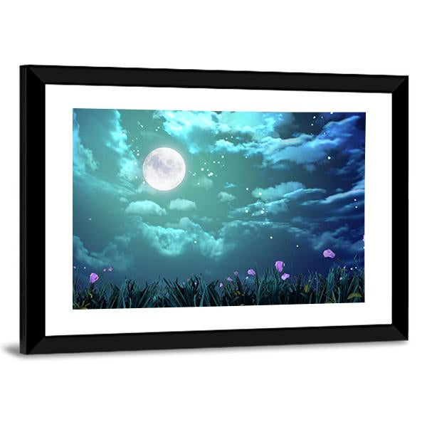 Beautiful Moon At Night Canvas Wall Art-3 Horizontal-Gallery Wrap-25" x 16"-Tiaracle