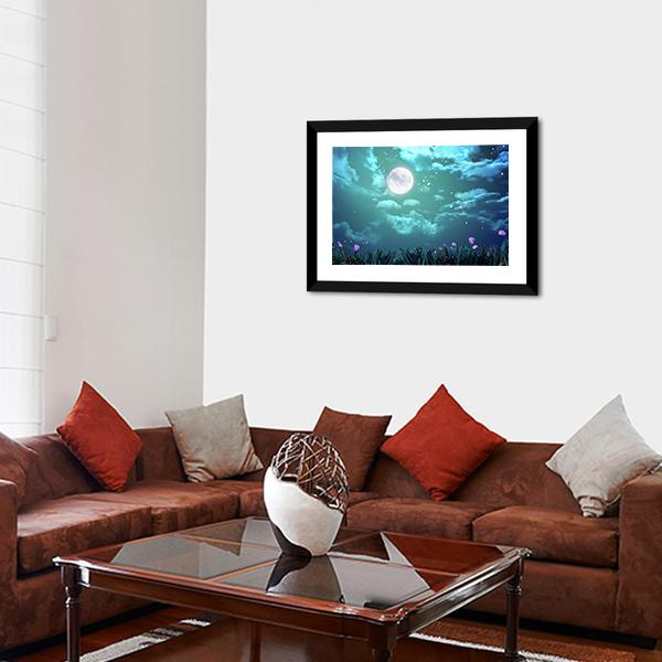 Beautiful Moon At Night Canvas Wall Art-3 Horizontal-Gallery Wrap-25" x 16"-Tiaracle