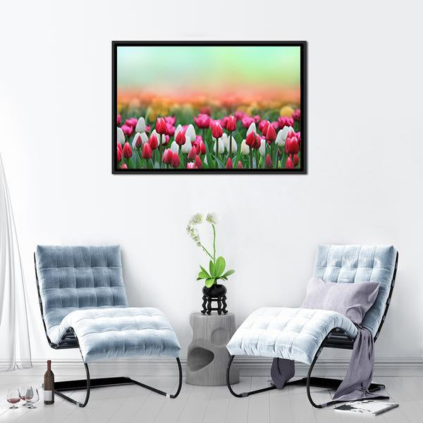 Beautiful Tulips Field Canvas Wall Art-3 Horizontal-Gallery Wrap-25" x 16"-Tiaracle