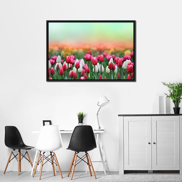 Beautiful Tulips Field Canvas Wall Art-3 Horizontal-Gallery Wrap-25" x 16"-Tiaracle