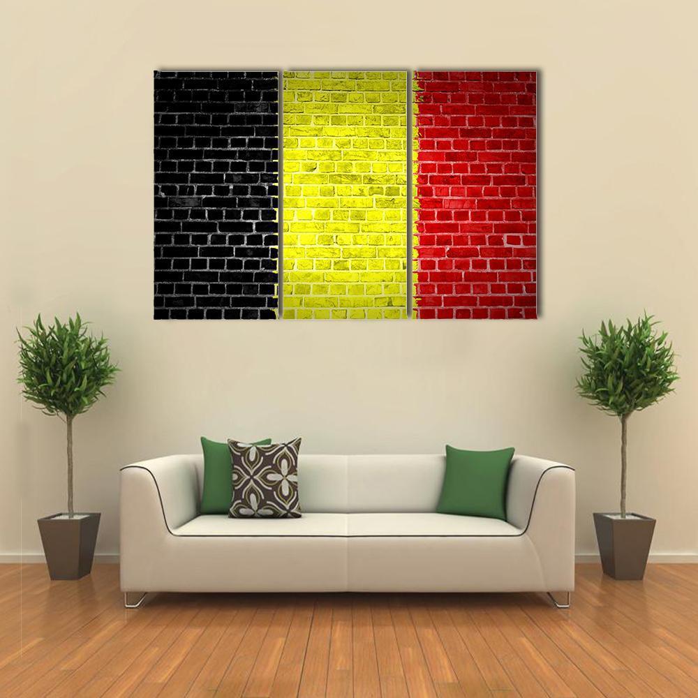 Belgium Flag On Brick Wall Canvas Wall Art-3 Horizontal-Gallery Wrap-37" x 24"-Tiaracle