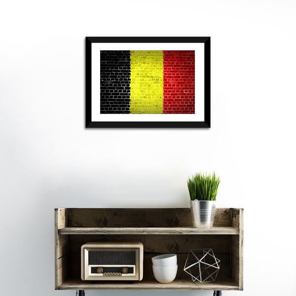Belgium Flag On Brick Wall Canvas Wall Art-1 Piece-Framed Print-20" x 16"-Tiaracle