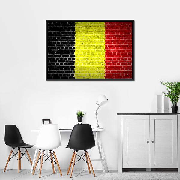 Belgium Flag On Brick Wall Canvas Wall Art-3 Horizontal-Gallery Wrap-25" x 16"-Tiaracle