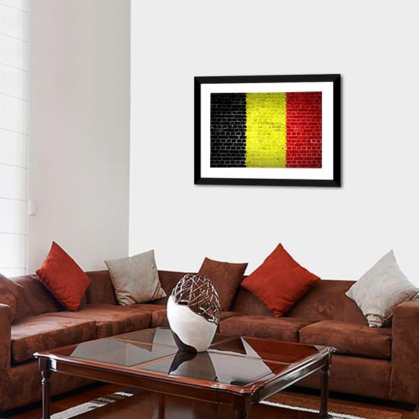 Belgium Flag On Brick Wall Canvas Wall Art-3 Horizontal-Gallery Wrap-25" x 16"-Tiaracle