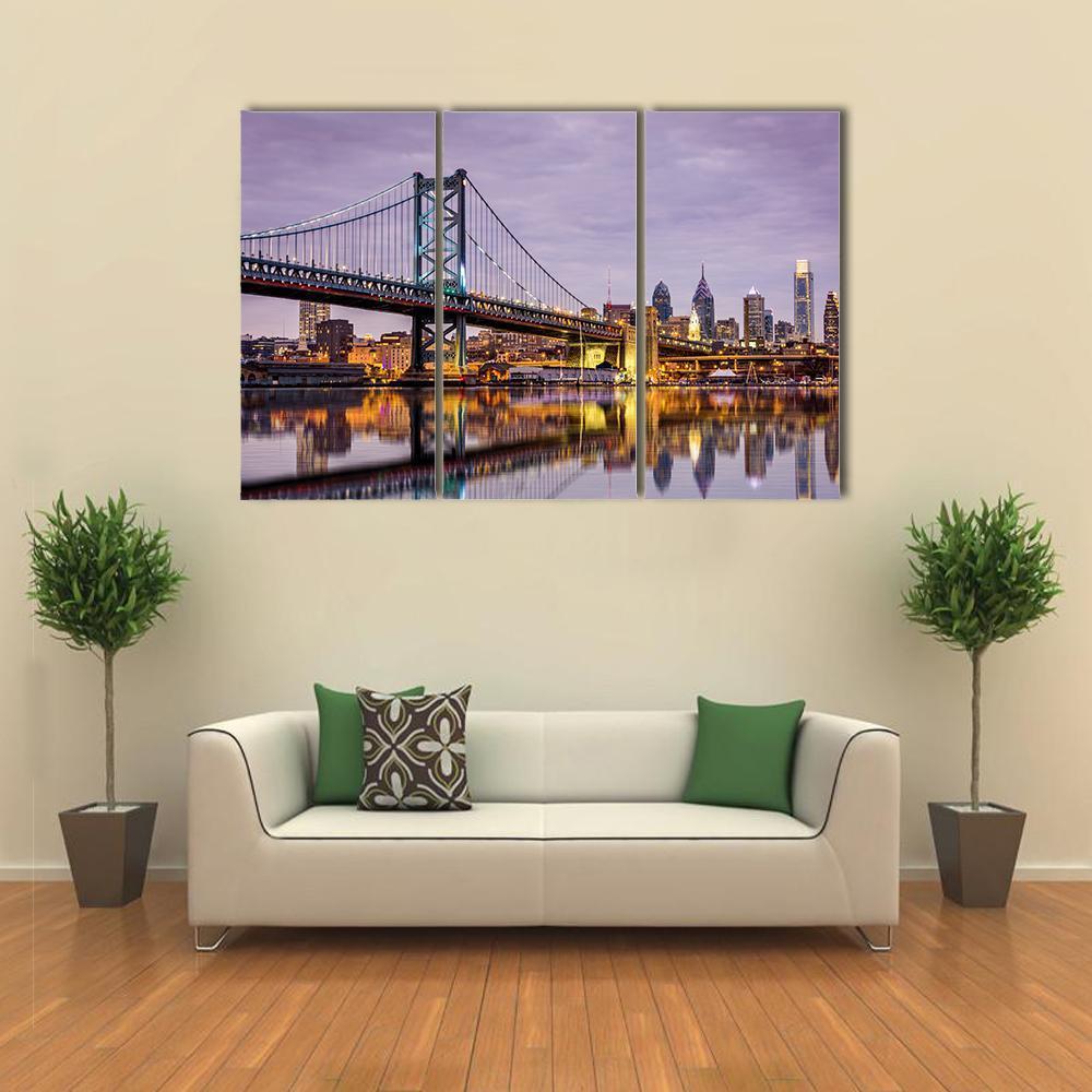 Ben Franklin Bridge Canvas Wall Art-3 Horizontal-Gallery Wrap-37" x 24"-Tiaracle