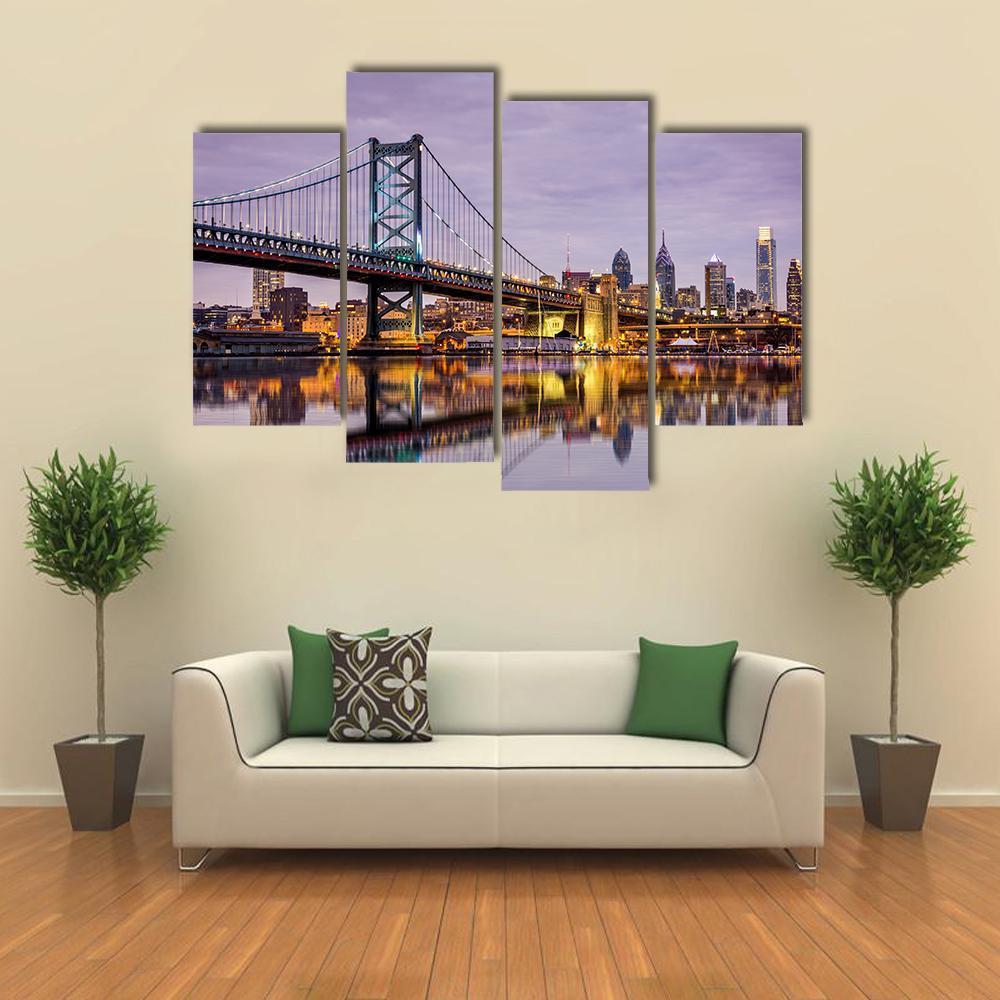 Ben Franklin Bridge Canvas Wall Art-4 Pop-Gallery Wrap-50" x 32"-Tiaracle