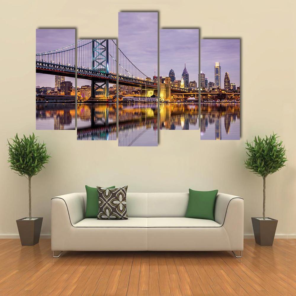 Ben Franklin Bridge Canvas Wall Art-5 Pop-Gallery Wrap-47" x 32"-Tiaracle