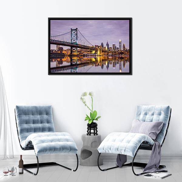 Ben Franklin Bridge Canvas Wall Art-3 Horizontal-Gallery Wrap-25" x 16"-Tiaracle