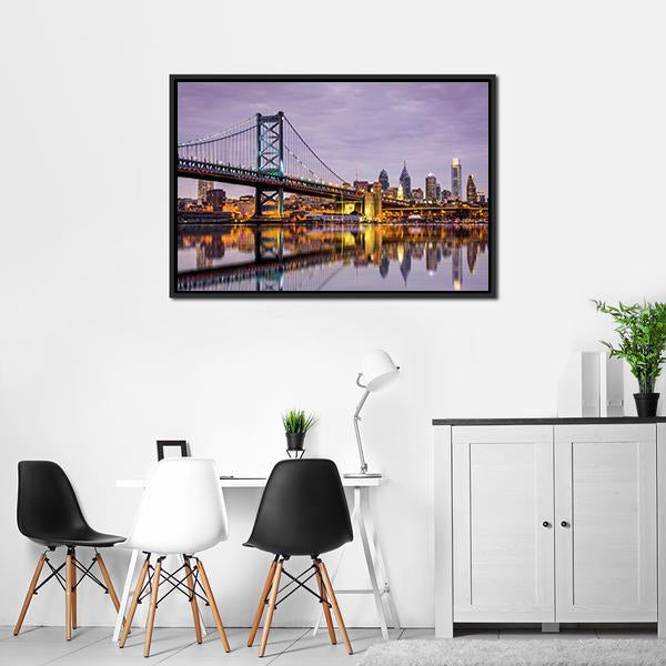 Ben Franklin Bridge Canvas Wall Art-3 Horizontal-Gallery Wrap-25" x 16"-Tiaracle