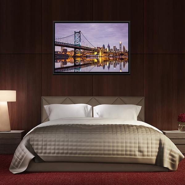 Ben Franklin Bridge Canvas Wall Art-3 Horizontal-Gallery Wrap-25" x 16"-Tiaracle