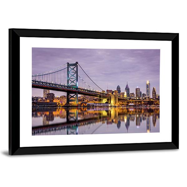 Ben Franklin Bridge Canvas Wall Art-3 Horizontal-Gallery Wrap-25" x 16"-Tiaracle