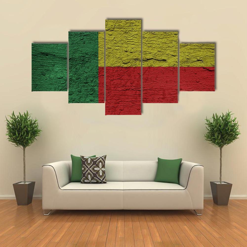 Benin Flag Canvas Wall Art-5 Star-Gallery Wrap-62" x 32"-Tiaracle