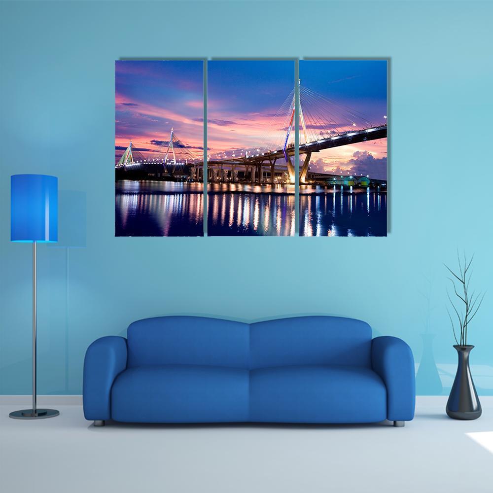 Bhumibol Bridge Canvas Wall Art-3 Horizontal-Gallery Wrap-37" x 24"-Tiaracle