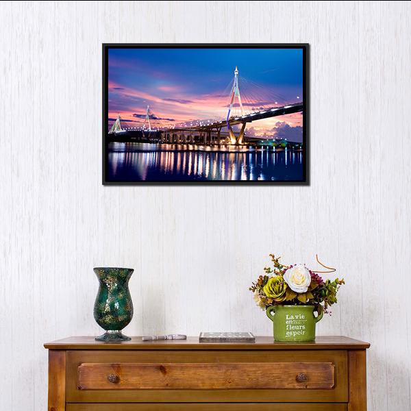 Bhumibol Bridge Canvas Wall Art-1 Piece-Floating Frame-24" x 16"-Tiaracle