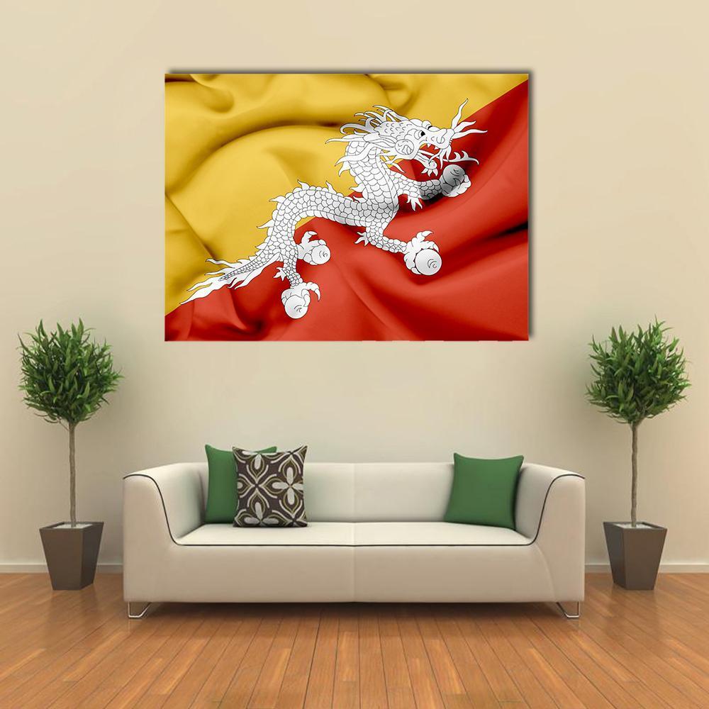 Bhutan Waving Flag Canvas Wall Art-1 Piece-Gallery Wrap-48" x 32"-Tiaracle