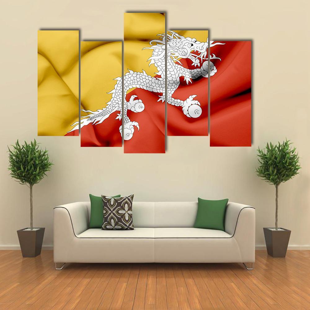 Bhutan Waving Flag Canvas Wall Art-5 Pop-Gallery Wrap-47" x 32"-Tiaracle
