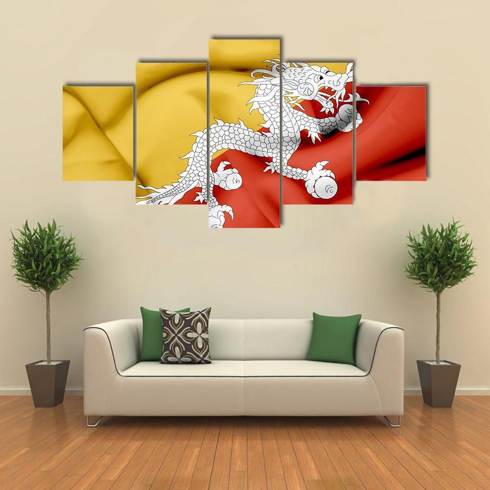 Bhutan Waving Flag Canvas Wall Art-5 Star-Gallery Wrap-62" x 32"-Tiaracle