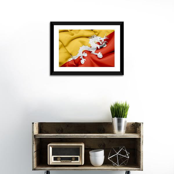 Bhutan Waving Flag Canvas Wall Art-1 Piece-Framed Print-20" x 16"-Tiaracle