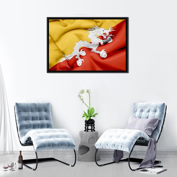 Bhutan Waving Flag Canvas Wall Art-3 Horizontal-Gallery Wrap-25" x 16"-Tiaracle