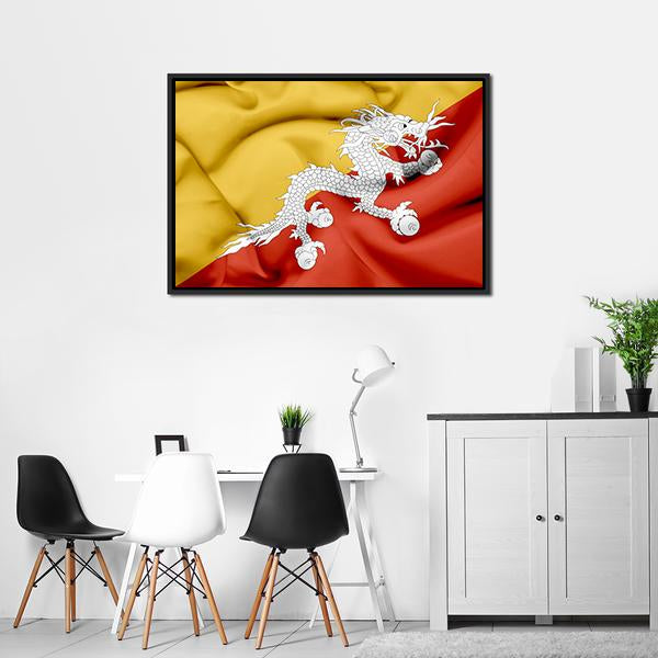 Bhutan Waving Flag Canvas Wall Art-3 Horizontal-Gallery Wrap-25" x 16"-Tiaracle