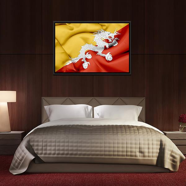 Bhutan Waving Flag Canvas Wall Art-3 Horizontal-Gallery Wrap-25" x 16"-Tiaracle