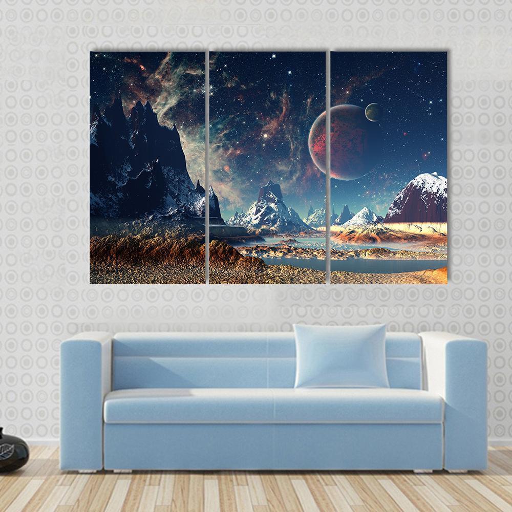 Big Planet With Mountains Canvas Wall Art-3 Horizontal-Gallery Wrap-37" x 24"-Tiaracle