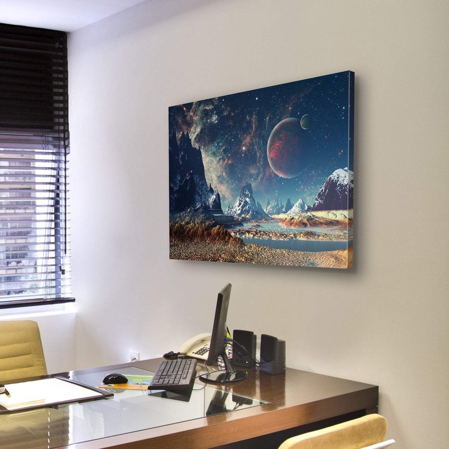 Big Planet With Mountains Canvas Wall Art-3 Horizontal-Gallery Wrap-25" x 16"-Tiaracle