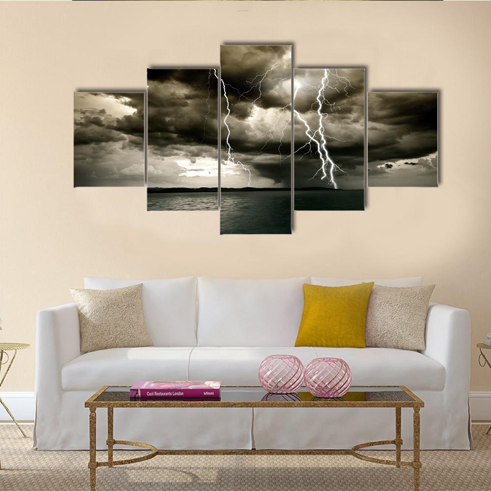 Big Thunderbolt Canvas Wall Art-5 Star-Gallery Wrap-62" x 32"-Tiaracle