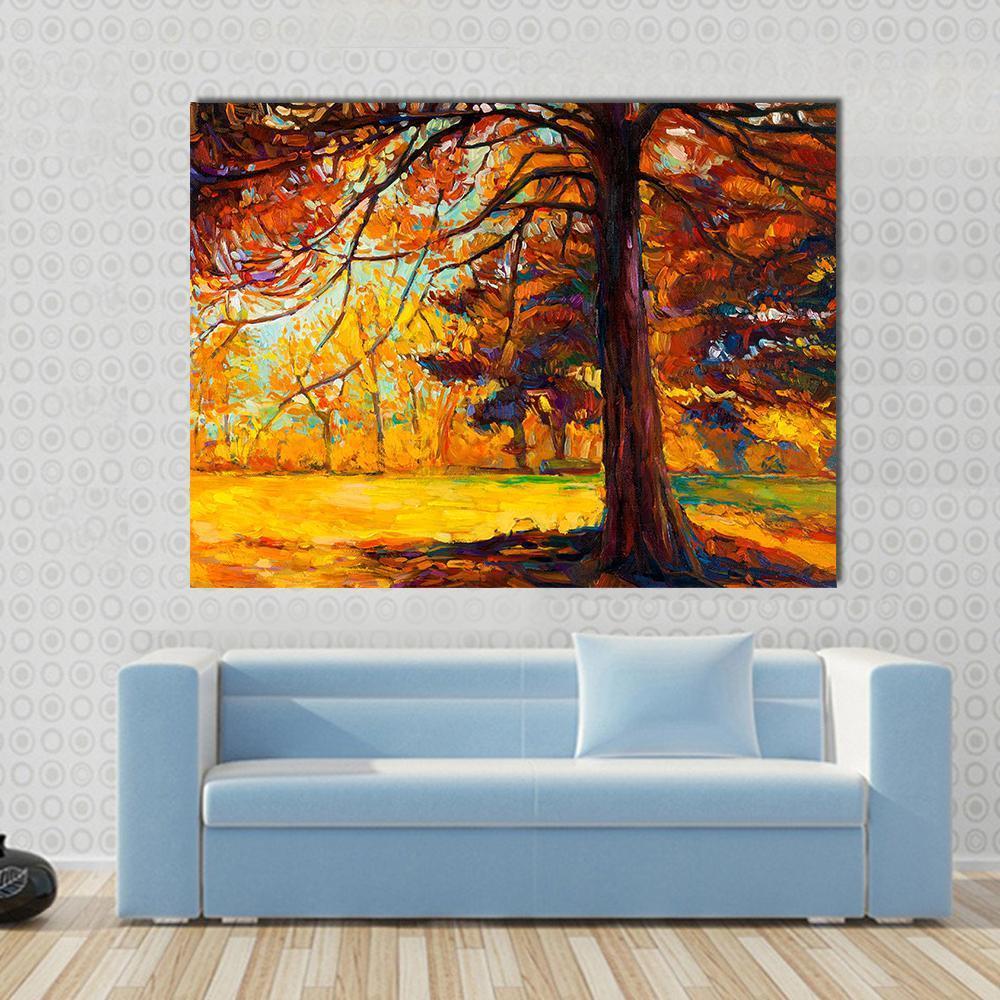 Big Tree In Autumn Canvas Wall Art-1 Piece-Gallery Wrap-48" x 32"-Tiaracle