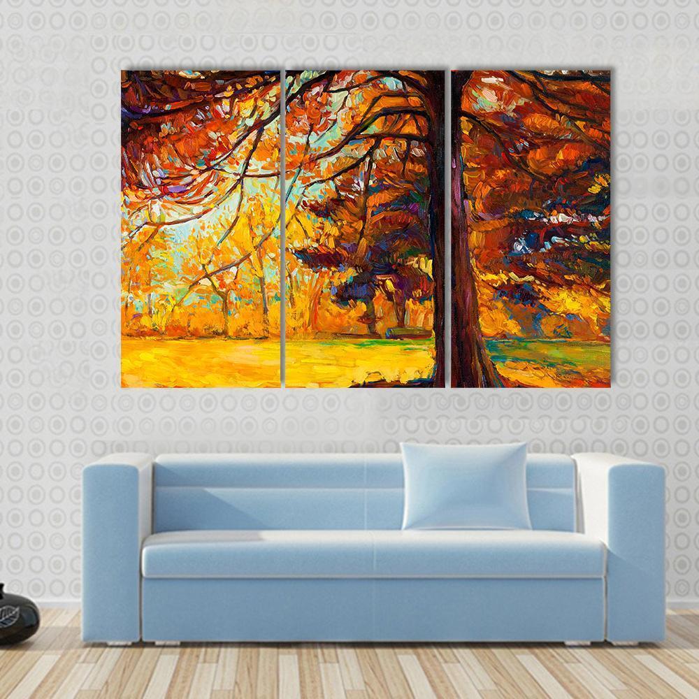 Big Tree In Autumn Canvas Wall Art-3 Horizontal-Gallery Wrap-37" x 24"-Tiaracle