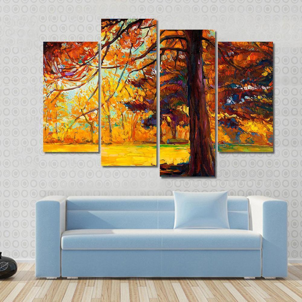 Big Tree In Autumn Canvas Wall Art-4 Pop-Gallery Wrap-50" x 32"-Tiaracle