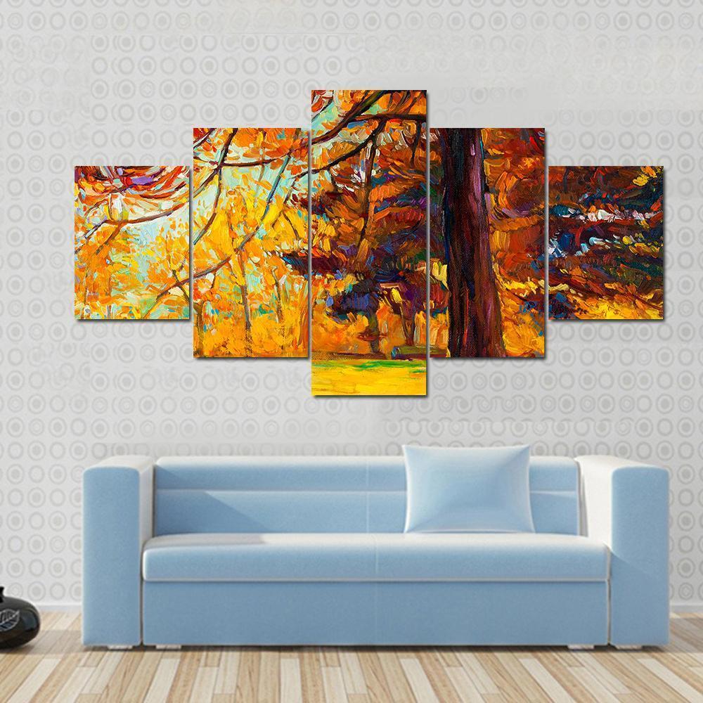 Big Tree In Autumn Canvas Wall Art-5 Star-Gallery Wrap-62" x 32"-Tiaracle