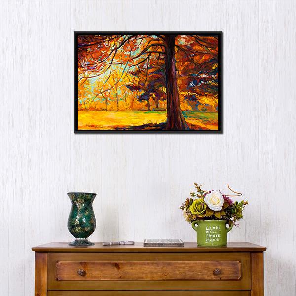 Big Tree In Autumn Canvas Wall Art-1 Piece-Floating Frame-24" x 16"-Tiaracle