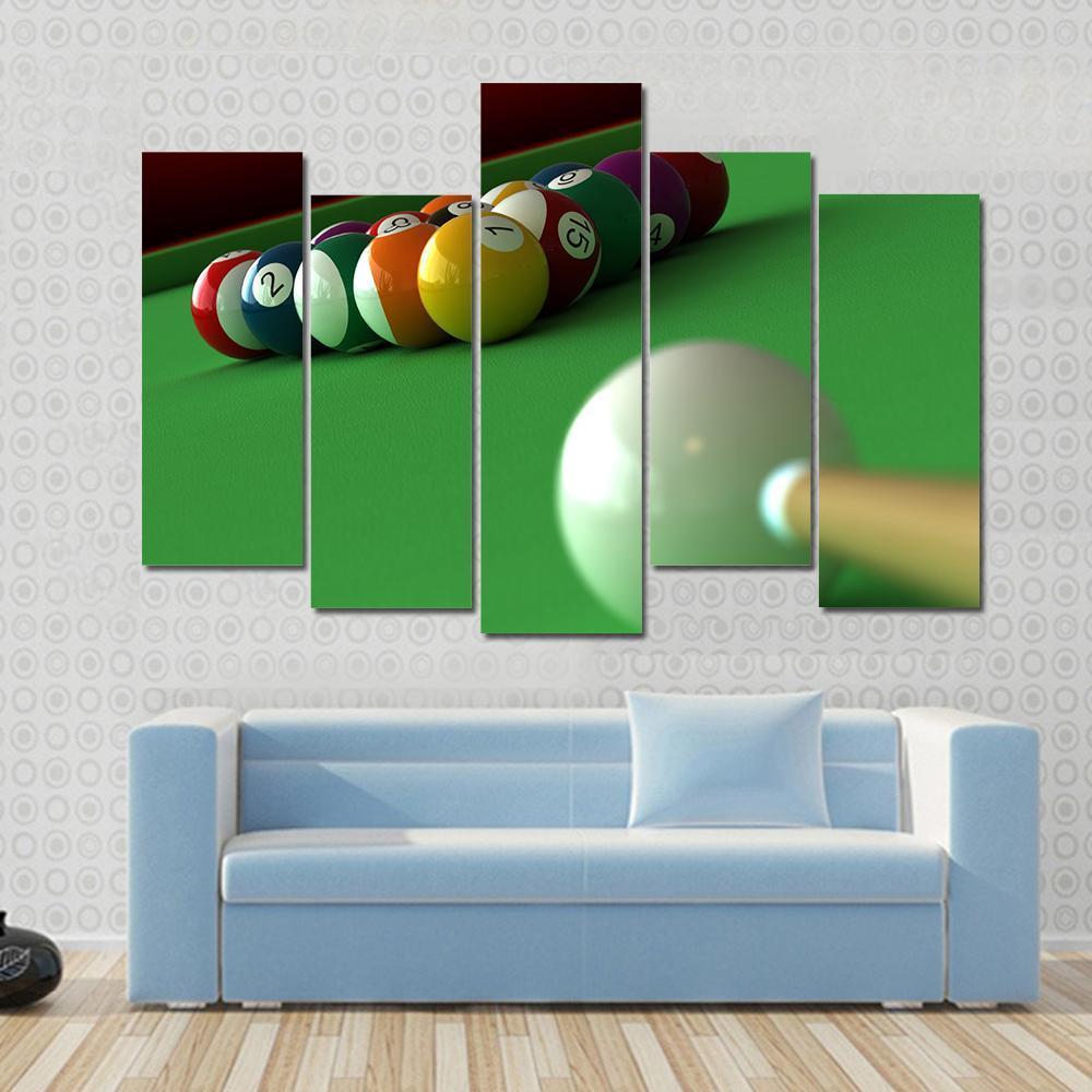 Billiard Balls & Table Canvas Wall Art-5 Pop-Gallery Wrap-47" x 32"-Tiaracle