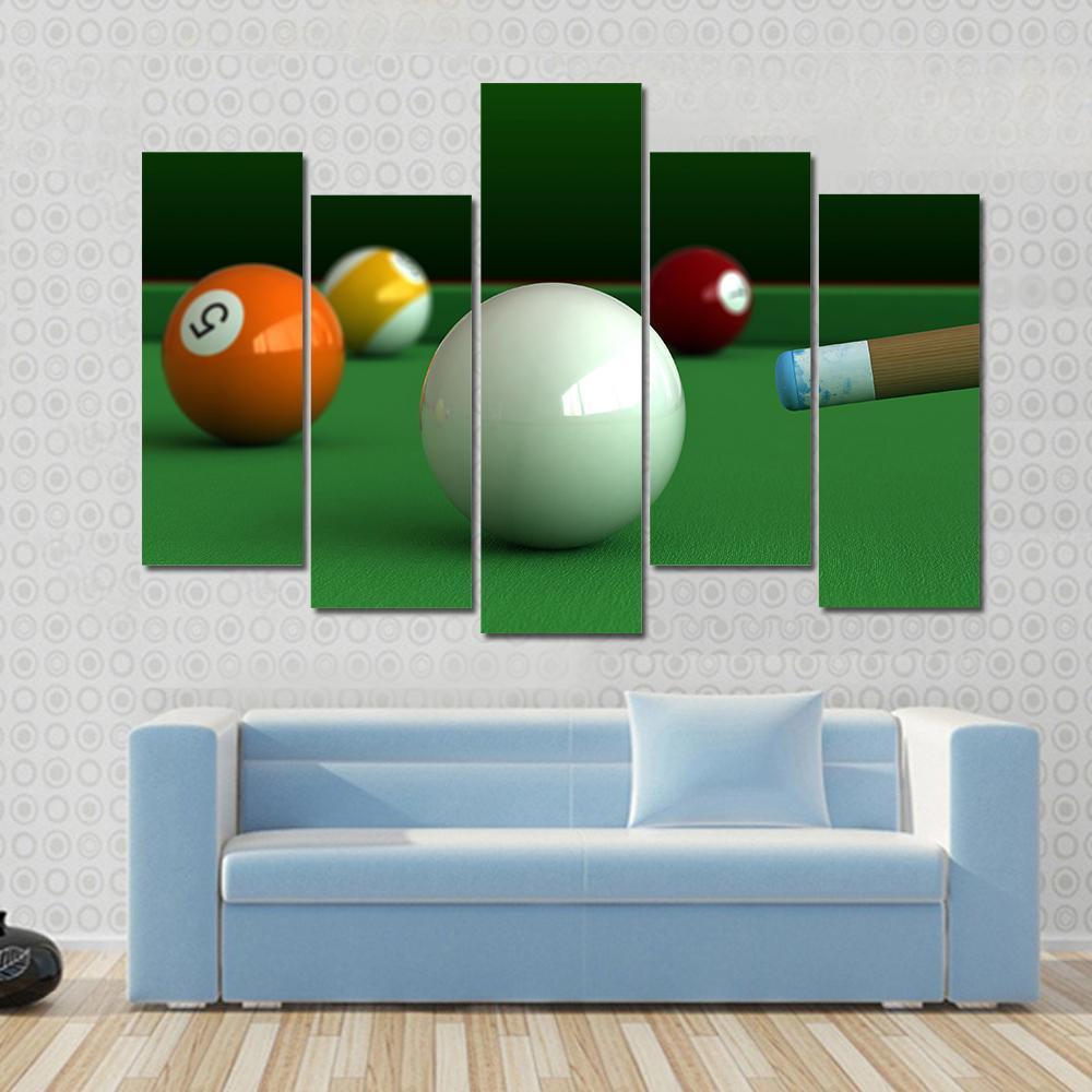 Billiard Balls And Table Canvas Wall Art-5 Pop-Gallery Wrap-47" x 32"-Tiaracle