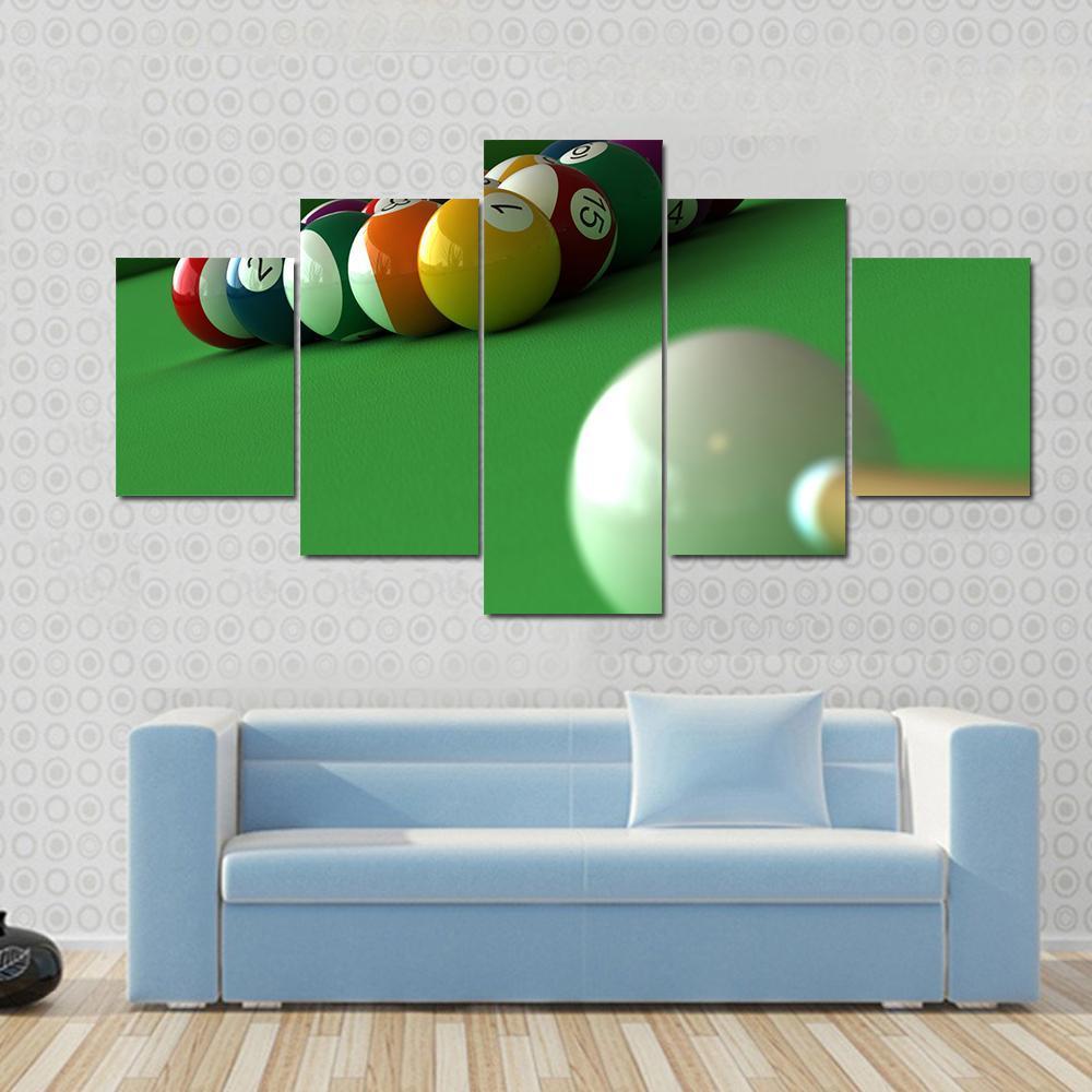 Billiard Balls & Table Canvas Wall Art-5 Star-Gallery Wrap-62" x 32"-Tiaracle