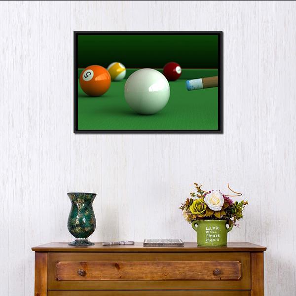 Billiard Balls And Table Canvas Wall Art-1 Piece-Floating Frame-24" x 16"-Tiaracle