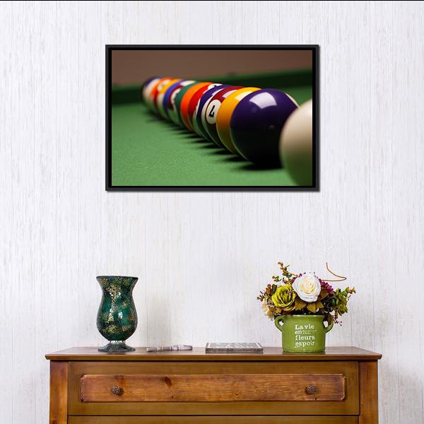 Billiard Balls In A Row Canvas Wall Art-1 Piece-Floating Frame-24" x 16"-Tiaracle