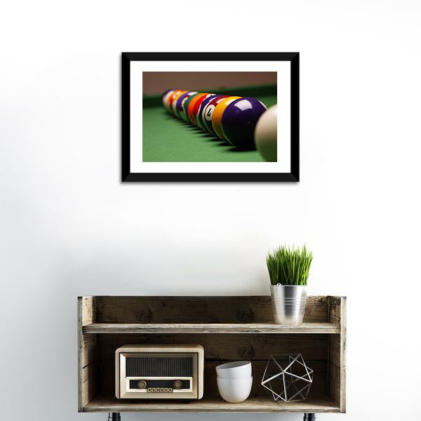 Billiard Balls In A Row Canvas Wall Art-1 Piece-Framed Print-20" x 16"-Tiaracle