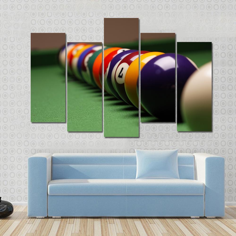 Billiard Balls In A Row Canvas Wall Art-5 Pop-Gallery Wrap-47" x 32"-Tiaracle