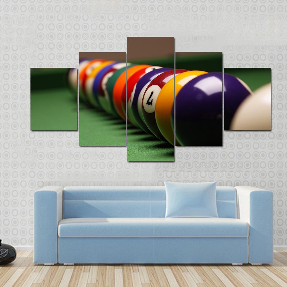 Billiard Balls In A Row Canvas Wall Art-5 Star-Gallery Wrap-62" x 32"-Tiaracle