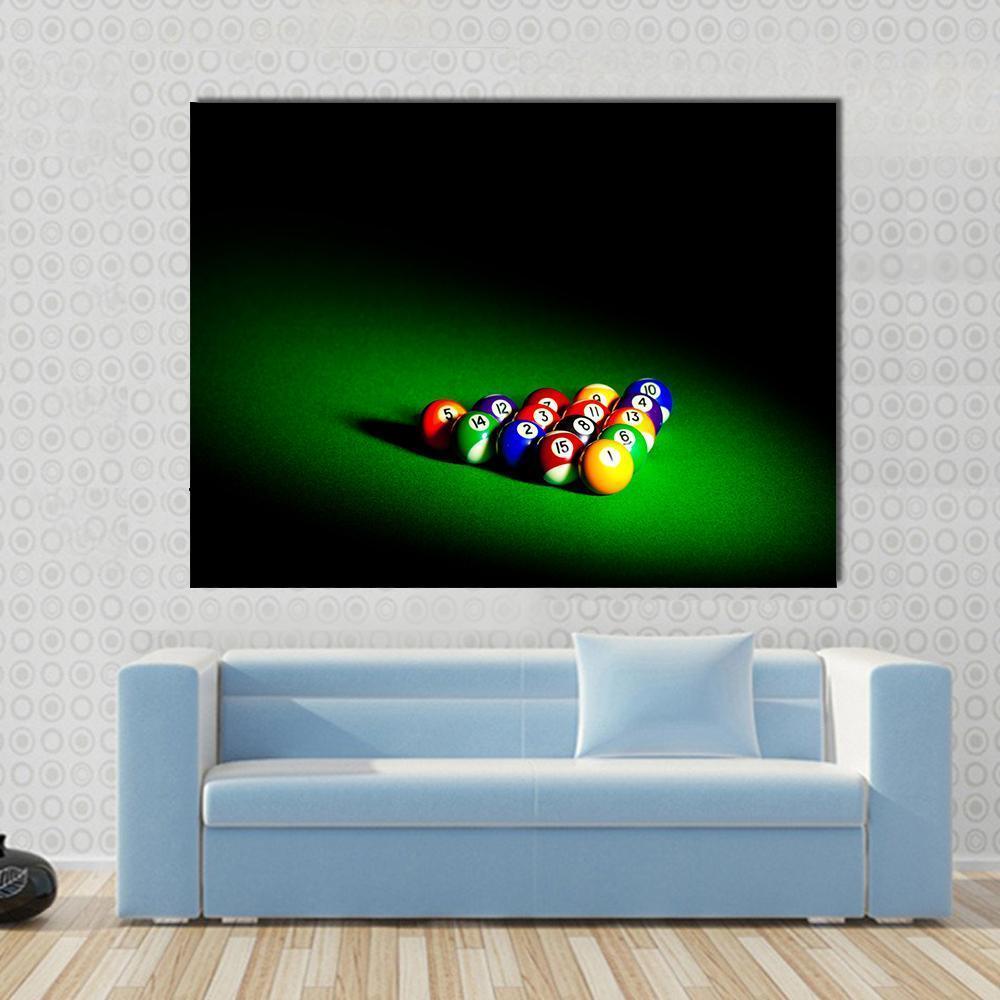 Billiard Balls Under Light Canvas Wall Art-1 Piece-Gallery Wrap-48" x 32"-Tiaracle