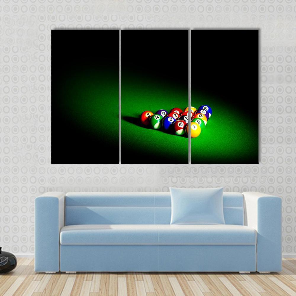 Billiard Balls Under Light Canvas Wall Art-3 Horizontal-Gallery Wrap-37" x 24"-Tiaracle