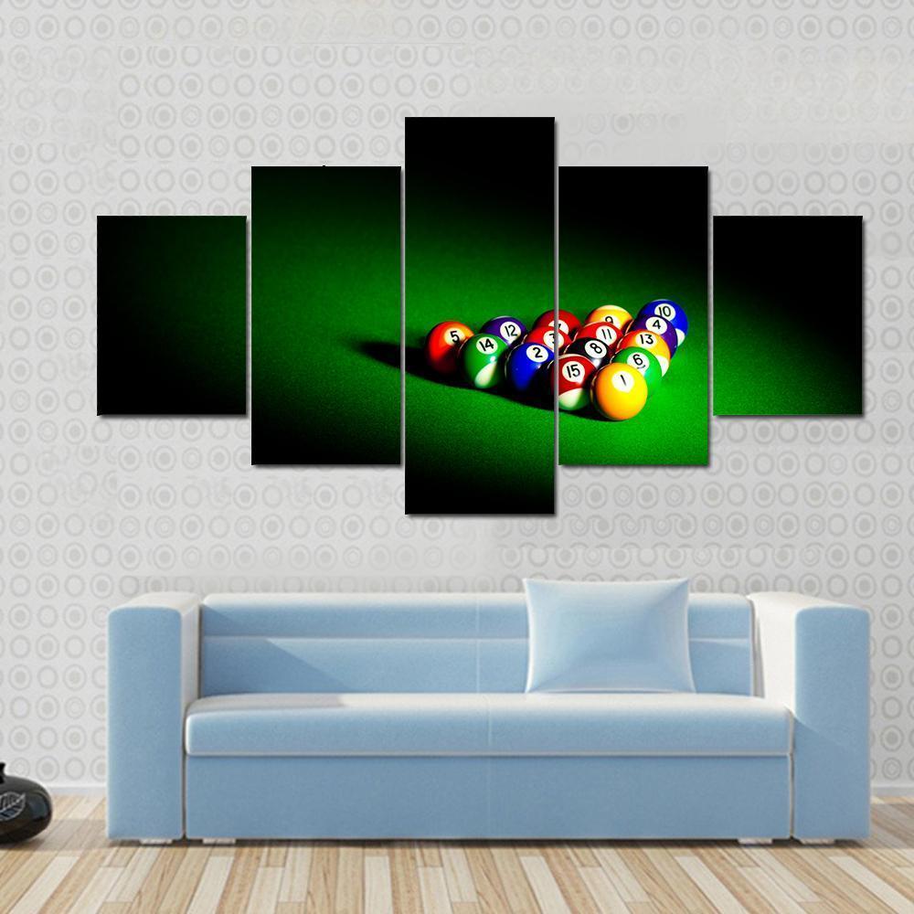 Billiard Balls Under Light Canvas Wall Art-5 Star-Gallery Wrap-62" x 32"-Tiaracle