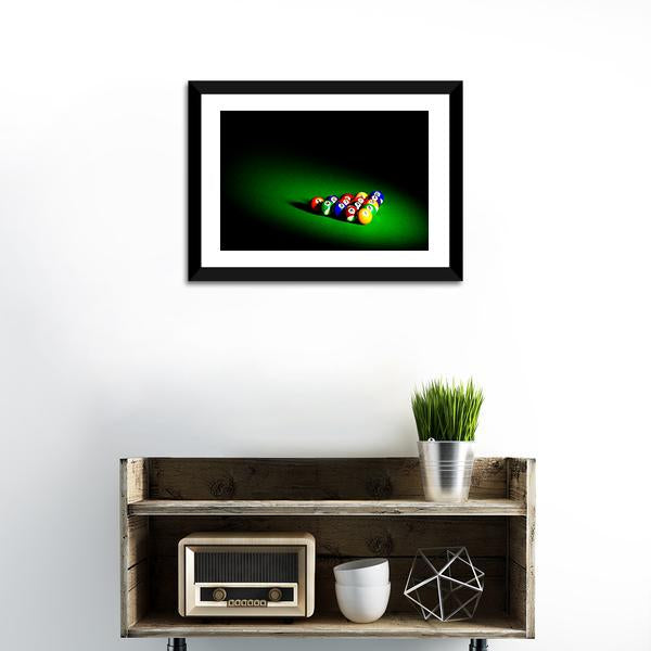 Billiard Balls Under Light Canvas Wall Art-1 Piece-Framed Print-20" x 16"-Tiaracle