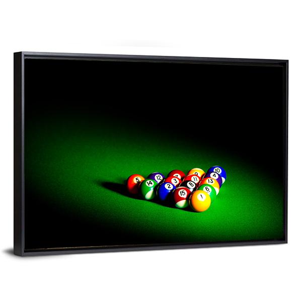 Billiard Balls Under Light Canvas Wall Art-3 Horizontal-Gallery Wrap-25" x 16"-Tiaracle