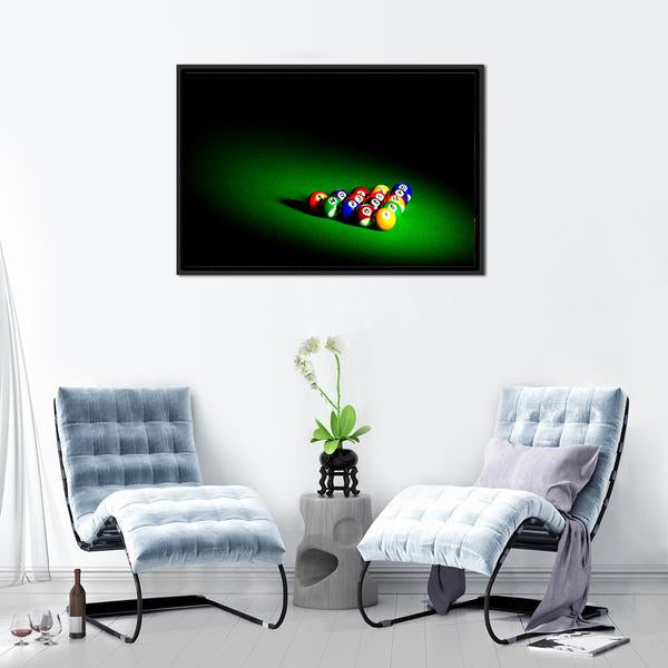 Billiard Balls Under Light Canvas Wall Art-3 Horizontal-Gallery Wrap-25" x 16"-Tiaracle