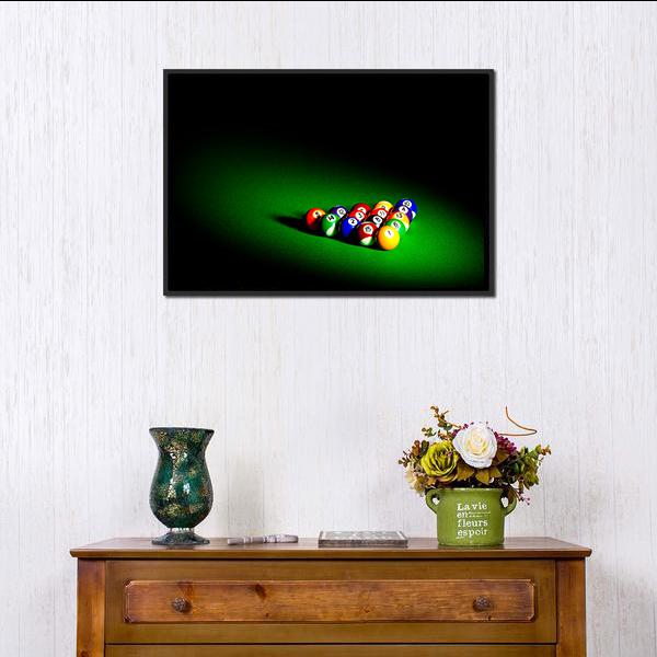 Billiard Balls Under Light Canvas Wall Art-1 Piece-Floating Frame-24" x 16"-Tiaracle