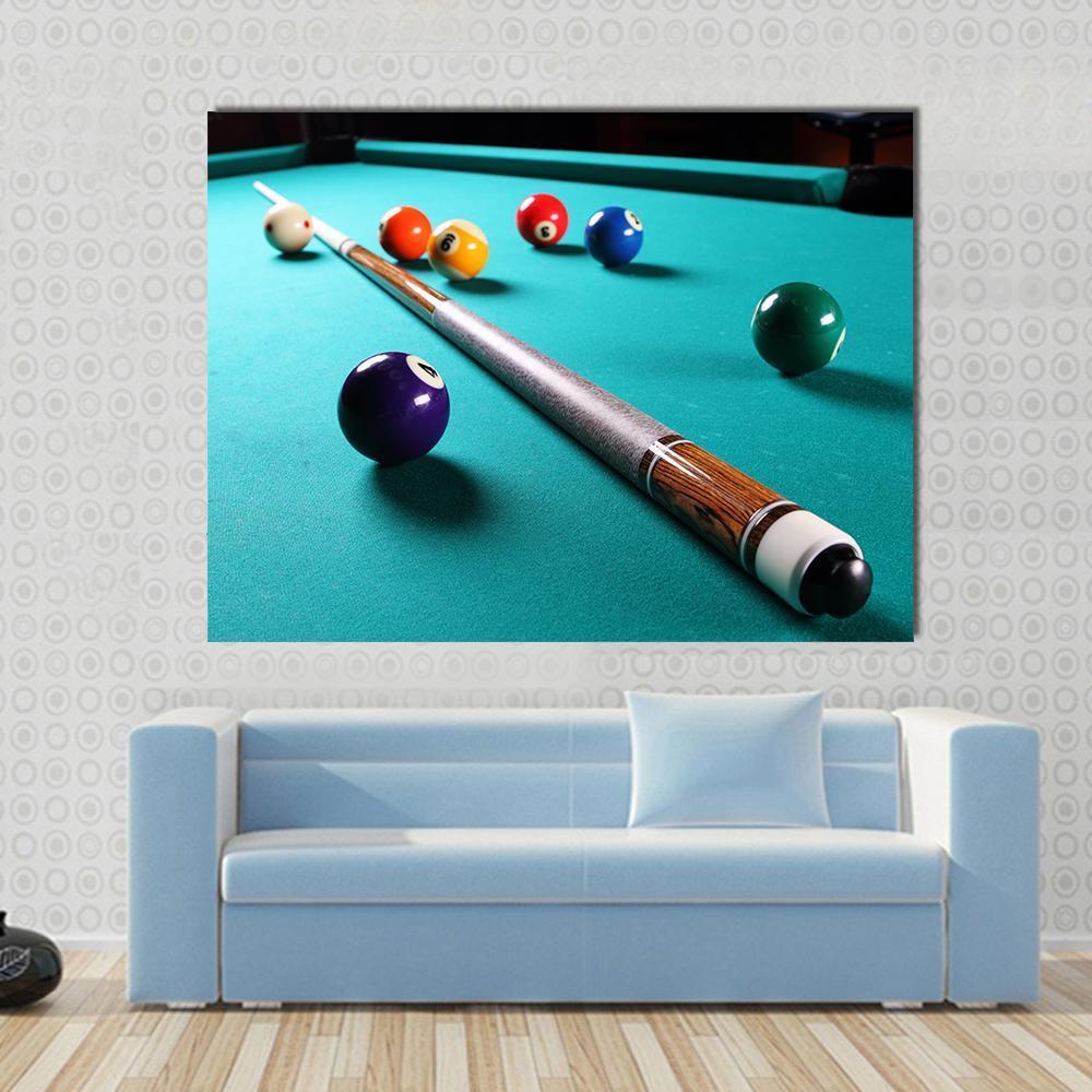 Billiard Table With Equipment Canvas Wall Art-1 Piece-Gallery Wrap-48" x 32"-Tiaracle