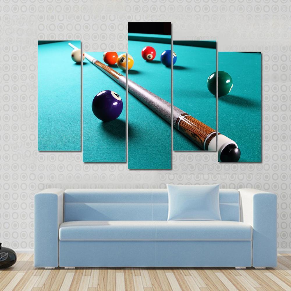 Billiard Table With Equipment Canvas Wall Art-5 Pop-Gallery Wrap-47" x 32"-Tiaracle